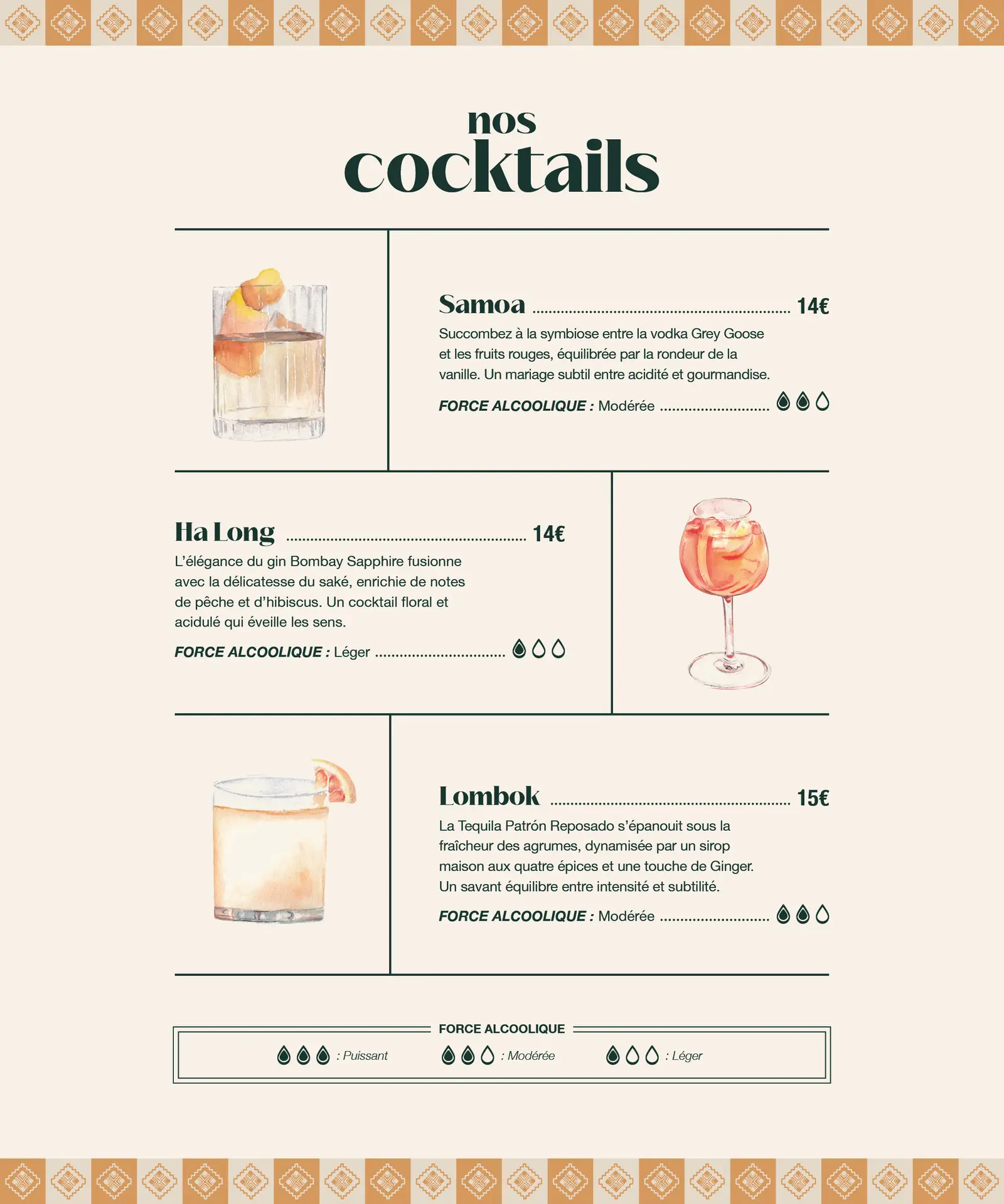 Nos créations cocktails maison du Paseo à La Grande Motte, bar festif pour sortir, célébrer un EVJF ou une soirée entre amis